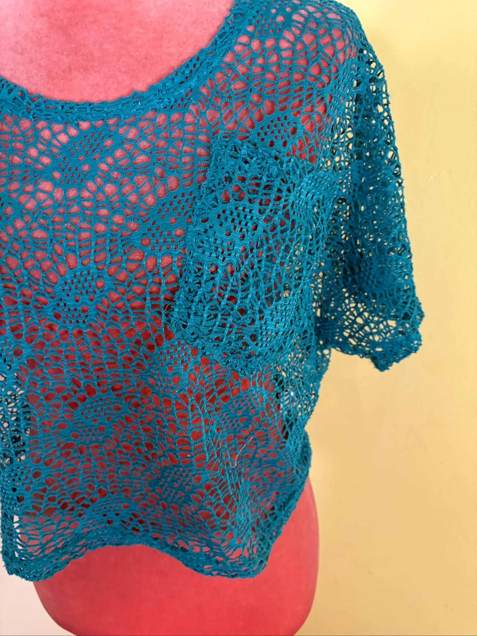 Blouse van gebreide katoen, petrolblauw - Strandkleding – photo 2
